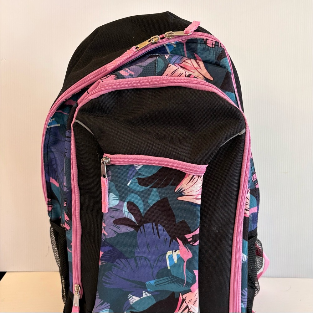 Black and Pink Floral Backpack - Brand New